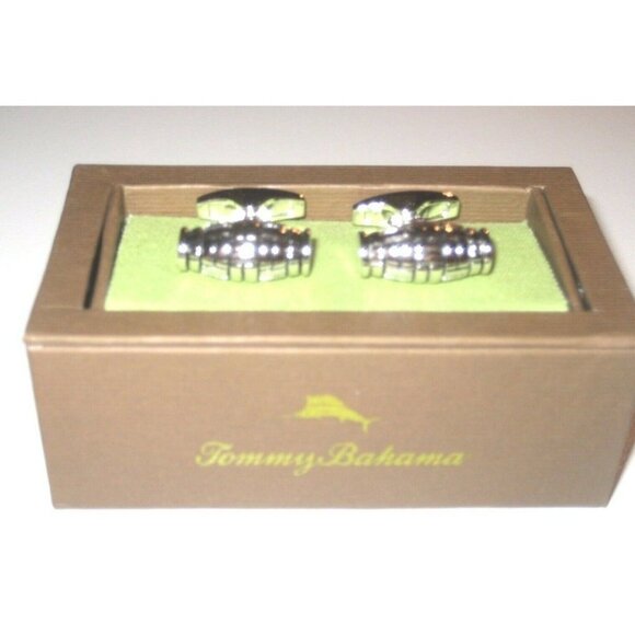 Tommy Bahama Men's Silver Barrel Basket Woven Solid Brass Cufflinks Classic NIB - Picture 1 of 3
